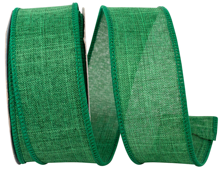 Emerald 1-1 2 Inch Linen Wired Edge Ribbon for Wreaths & Bows