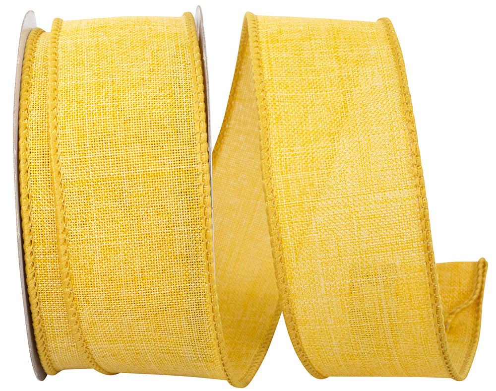 Yellow 1-1 2 Inch Linen Wired Edge Ribbon for Wreaths & Bows