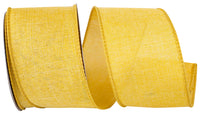 Yellow 2-1 2 Inch Linen Wired Edge Ribbon for Wreaths & Bows