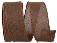Chocolate 1-1 2 Inch Linen Wired Edge Ribbon for Wreaths & Bows