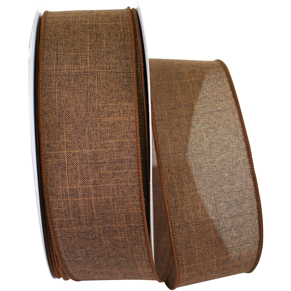 Chocolate 2-1 2 Inch Linen Wired Edge Ribbon for Wreaths & Bows