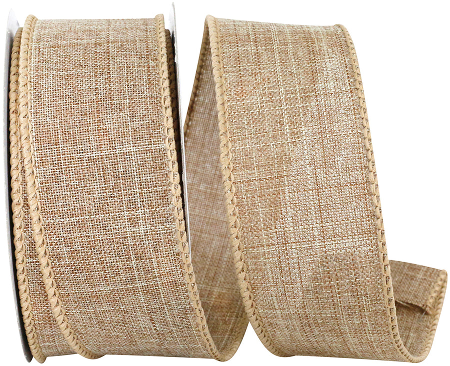 Natural 1-1 2 Inch Linen Wired Edge Ribbon for Wreaths & Bows