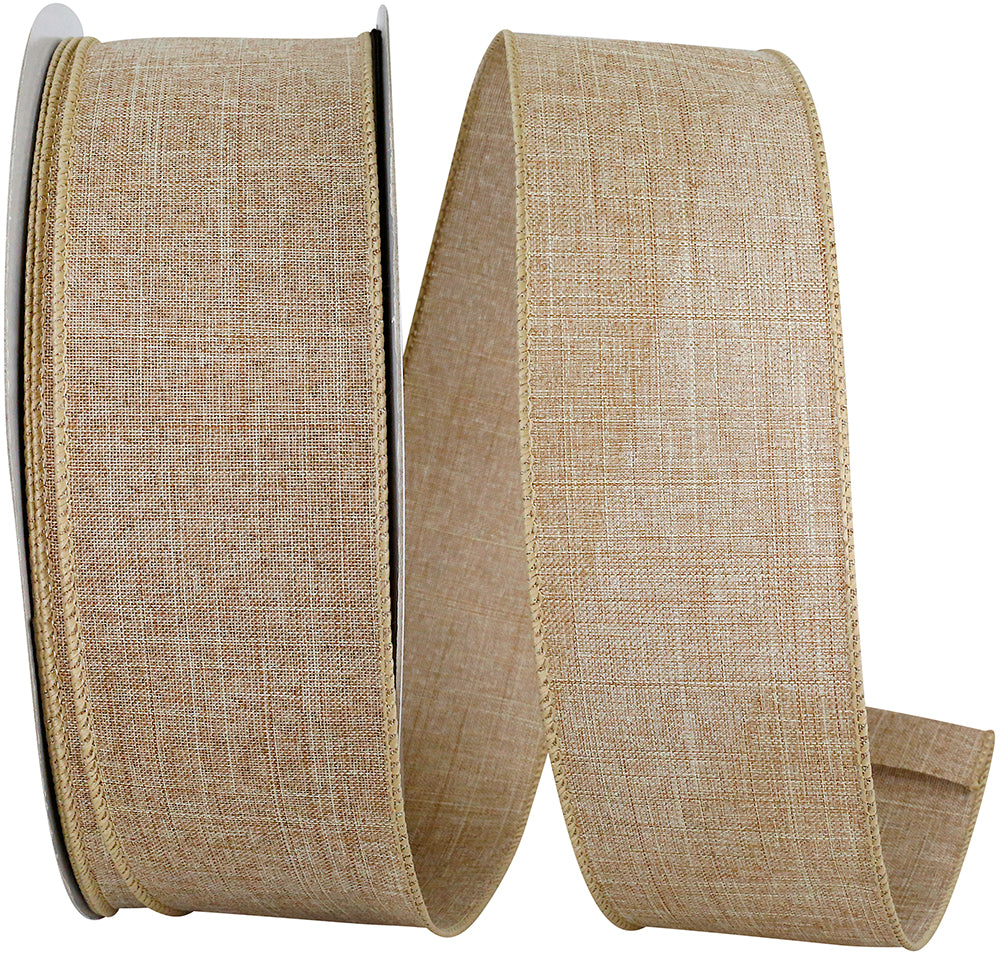 Natural 2-1 2 Inch Linen Wired Edge Ribbon for Wreaths & Bows