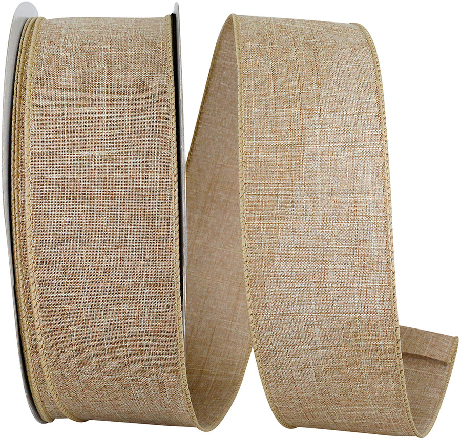 Natural 2-1 2 Inch Linen Wired Edge Ribbon for Wreaths & Bows