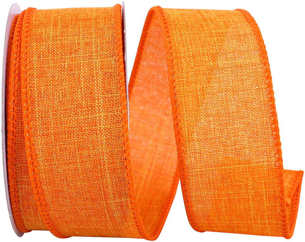 Tangerine 1-1 2 Inch Linen Wired Edge Ribbon for Wreaths & Bows