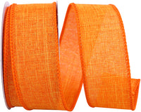Tangerine 1-1 2 Inch Linen Wired Edge Ribbon for Wreaths & Bows