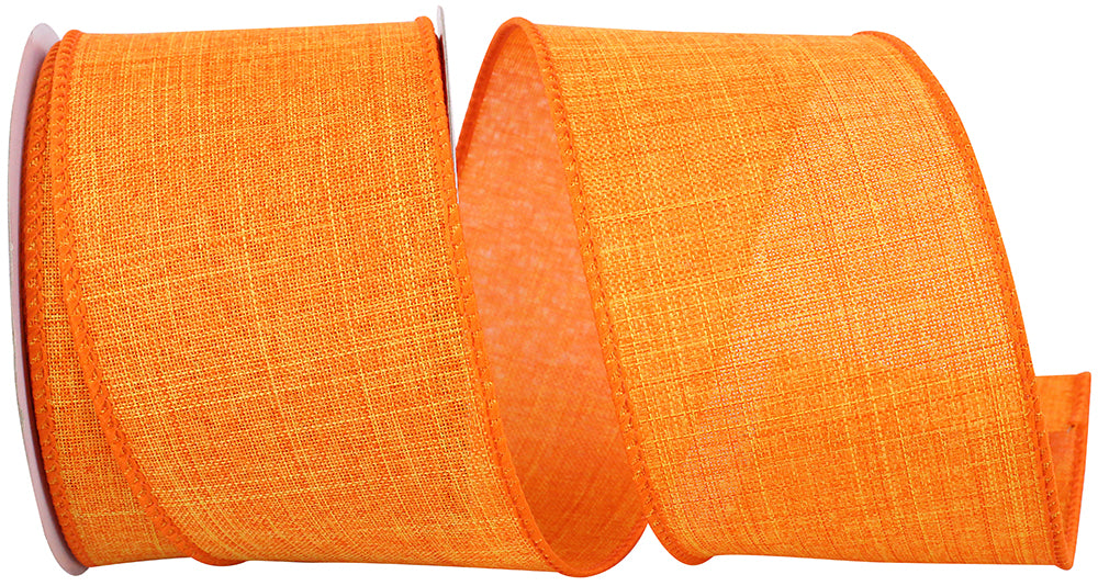 Tangerine 2-1 2 Inch Linen Wired Edge Ribbon for Wreaths & Bows