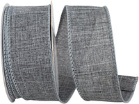 Grey 1-1 2 Inch Linen Wired Edge Ribbon for Wreaths & Bows