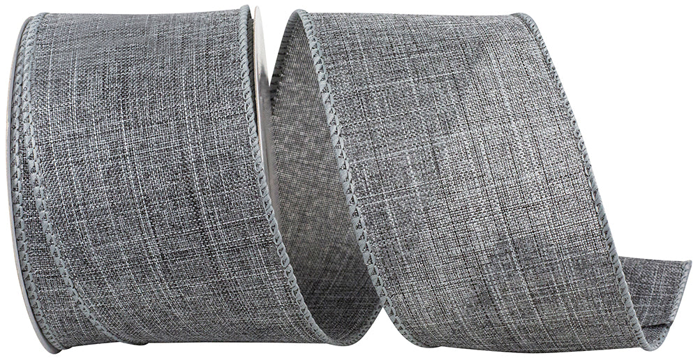 Grey 2-1 2 Inch Linen Wired Edge Ribbon for Wreaths & Bows