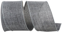 Grey 2-1 2 Inch Linen Wired Edge Ribbon for Wreaths & Bows