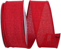 Scarlet Linen Wired Edge Ribbon 1-1/2 Inch for Bows