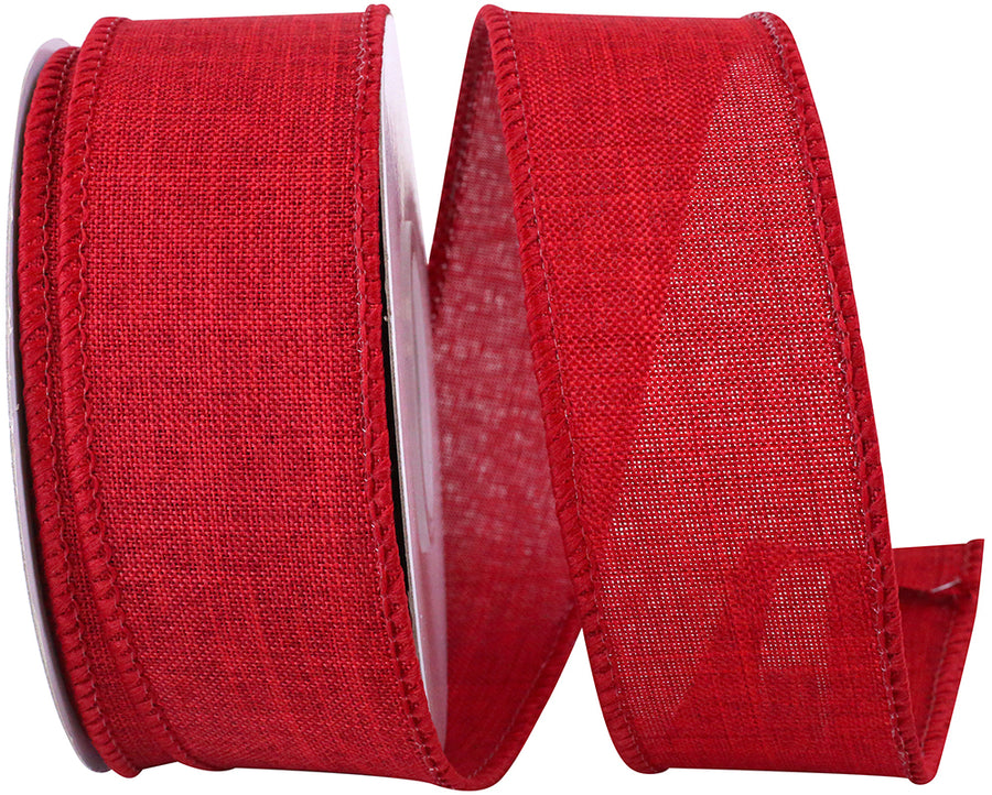Scarlet Linen Wired Edge Ribbon 1-1/2 Inch for Bows