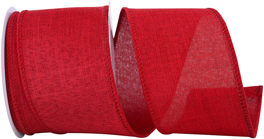 Scarlet Linen Wired Edge Ribbon 2-1/2 Inch for Bows