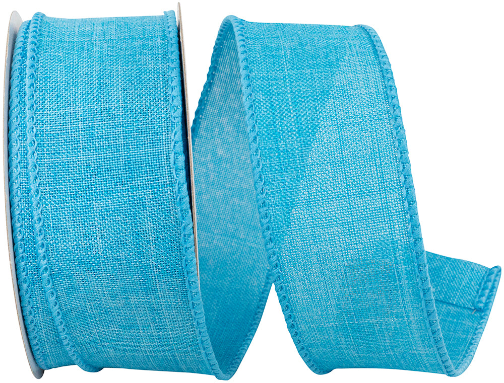 Turquoise Linen Wired Edge Ribbon 1-1/2 Inch for Bows
