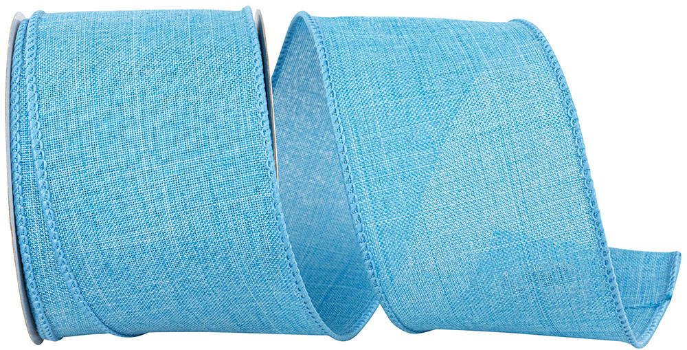 Turquoise 2-1/2 Inch Linen Wired Edge Ribbon