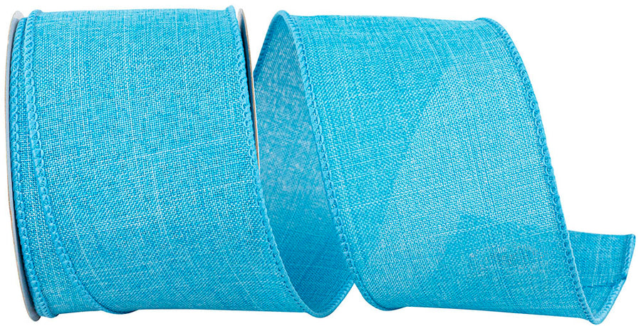Turquoise 2-1/2 Inch Linen Wired Edge Ribbon