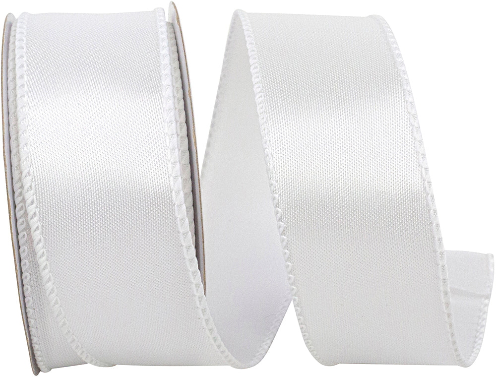 White 1-1 2 Inch Satin Wired Edge Ribbon for Wreaths & Bows