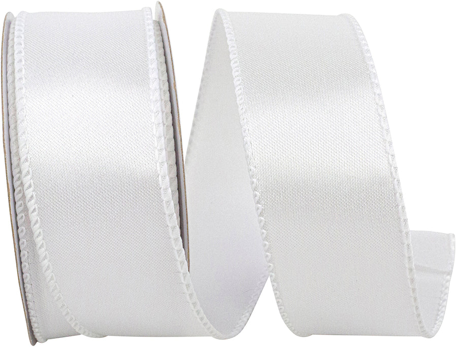 White 1-1 2 Inch Satin Wired Edge Ribbon for Wreaths & Bows