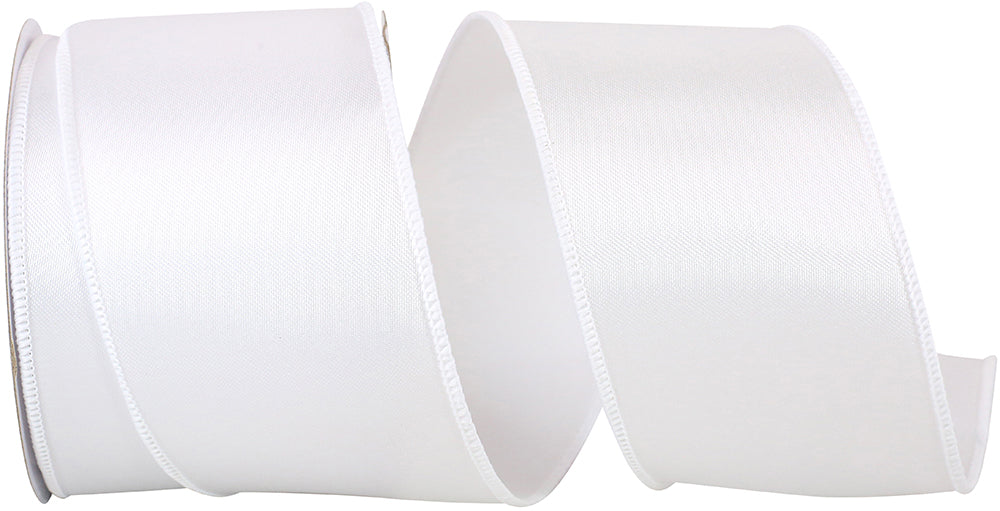 White 2-1 2 Inch Satin Wired Edge Ribbon for Wreaths & Bows