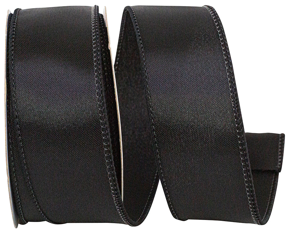 Black 1-1 2 Inch Satin Wired Edge Ribbon for Wreaths & Bows
