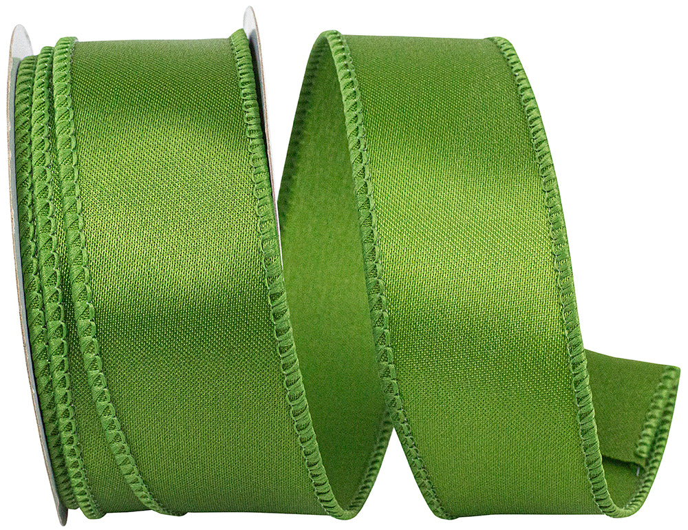 Moss 1-1 2 Inch Satin Wired Edge Ribbon for Wreaths & Bows