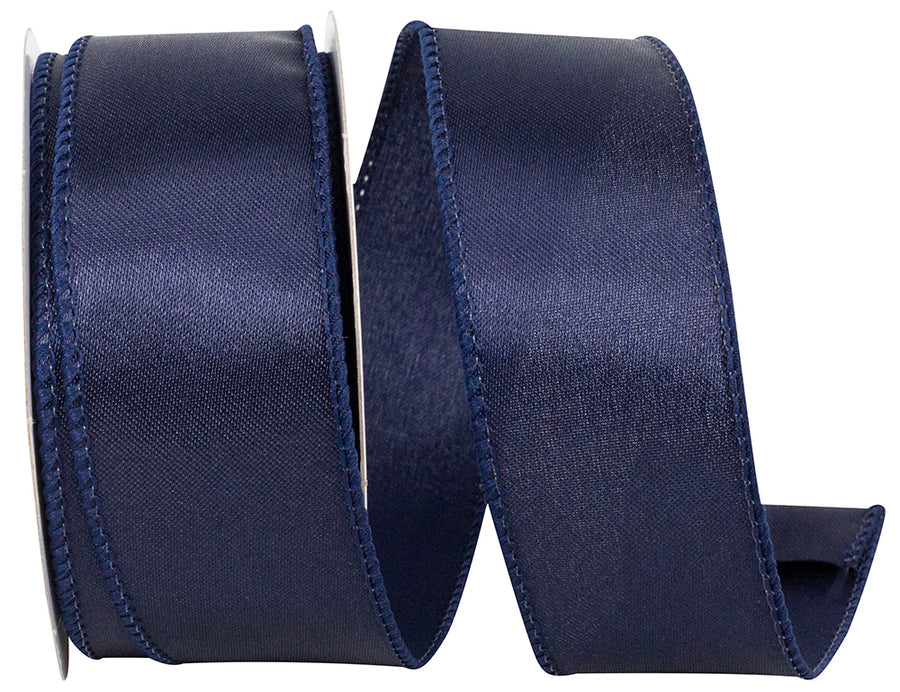 Navy 1-1 2 Inch Satin Wired Edge Ribbon for Wreaths & Bows