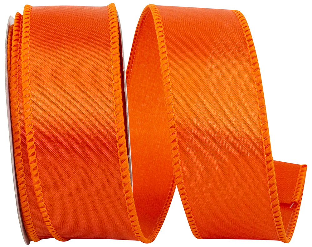 Orange 1-1 2 Inch Satin Wired Edge Ribbon for Wreaths & Bows