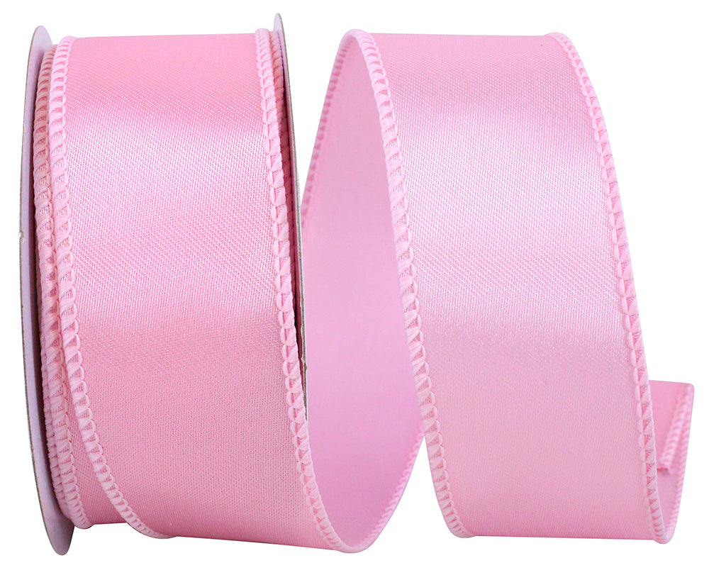 Pink 1-1 2 Inch Satin Wired Edge Ribbon for Wreaths & Bows