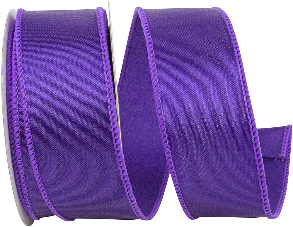 Purple 1-1 2 Inch Satin Wired Edge Ribbon for Wreaths & Bows