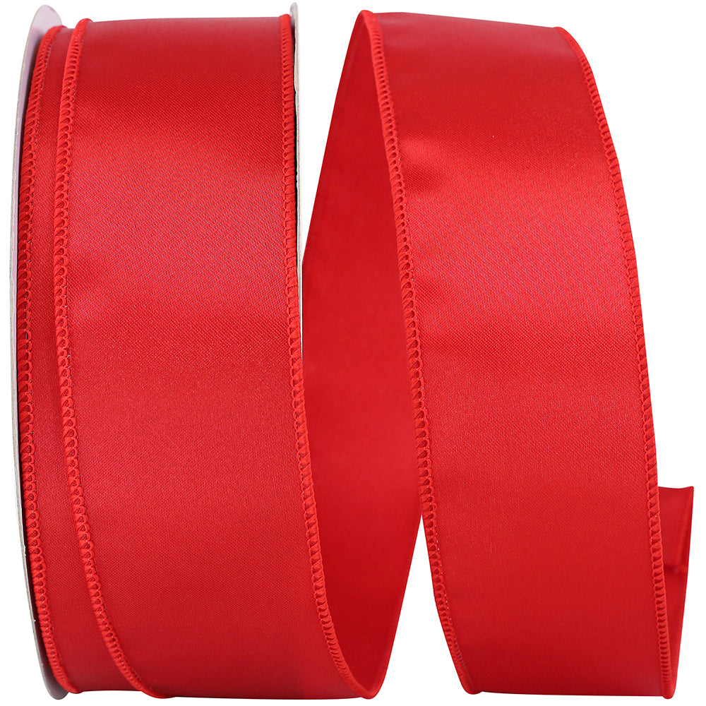 Red 2-1 2 Inch Satin Wired Edge Ribbon for Wreaths & Bows