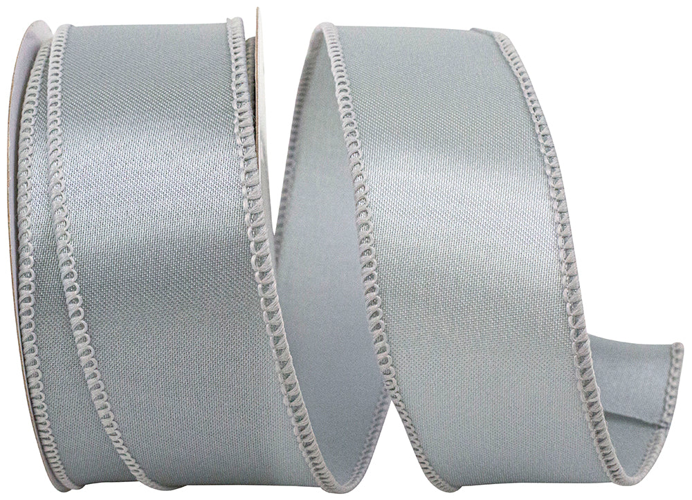 Silver 1-1 2 Inch Satin Wired Edge Ribbon for Wreaths & Bows