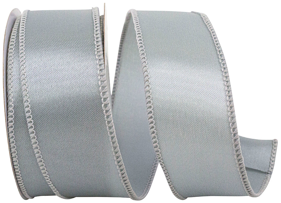 Silver 1-1 2 Inch Satin Wired Edge Ribbon for Wreaths & Bows