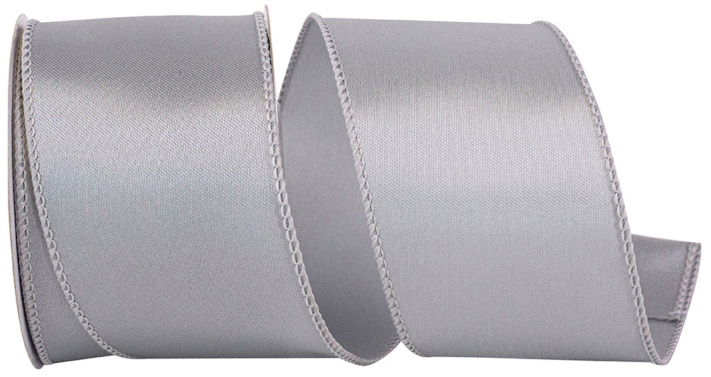 Silver 2-1 2 Inch Satin Wired Edge Ribbon for Wreaths & Bows