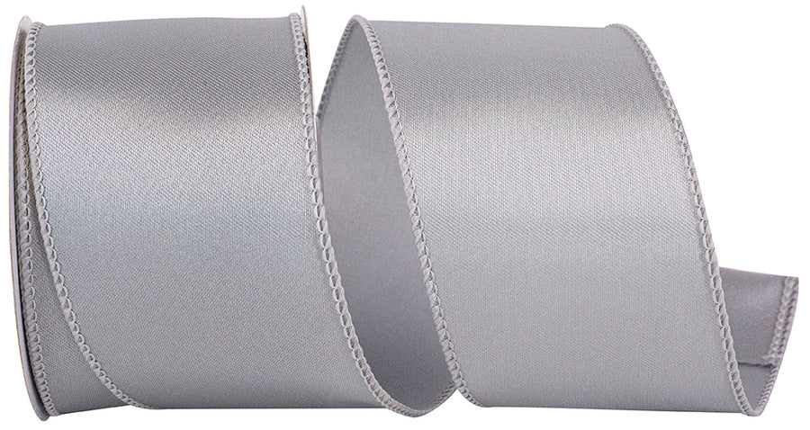 Silver 2-1 2 Inch Satin Wired Edge Ribbon for Wreaths & Bows
