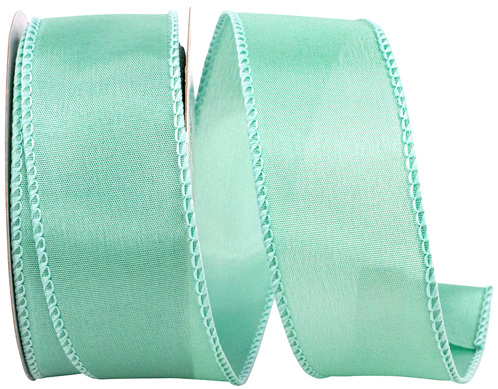 Aqua Satin Wired Edge Ribbon 1-1/2 Inch for Wreaths