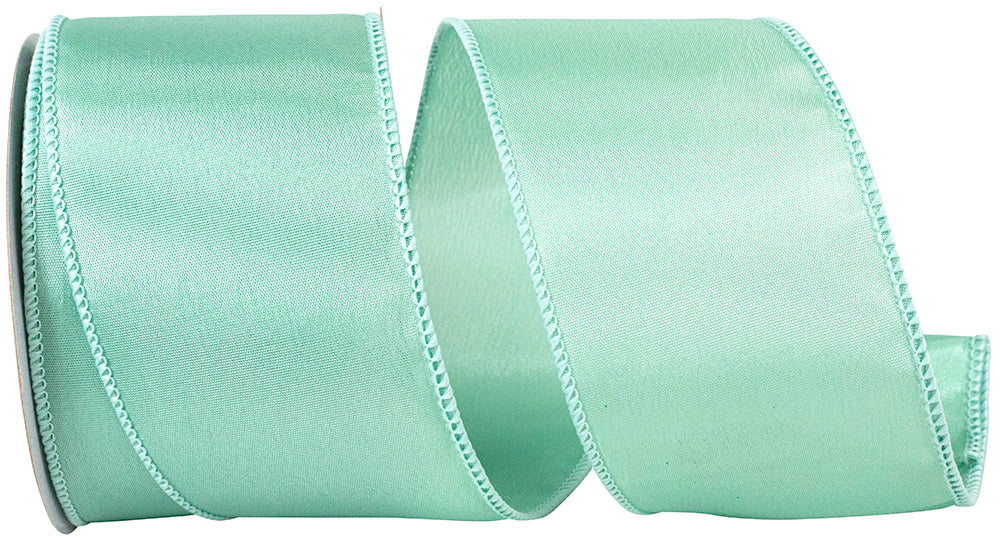 Aqua Satin Wired Edge Ribbon 2-1/2 Inch for Wreaths