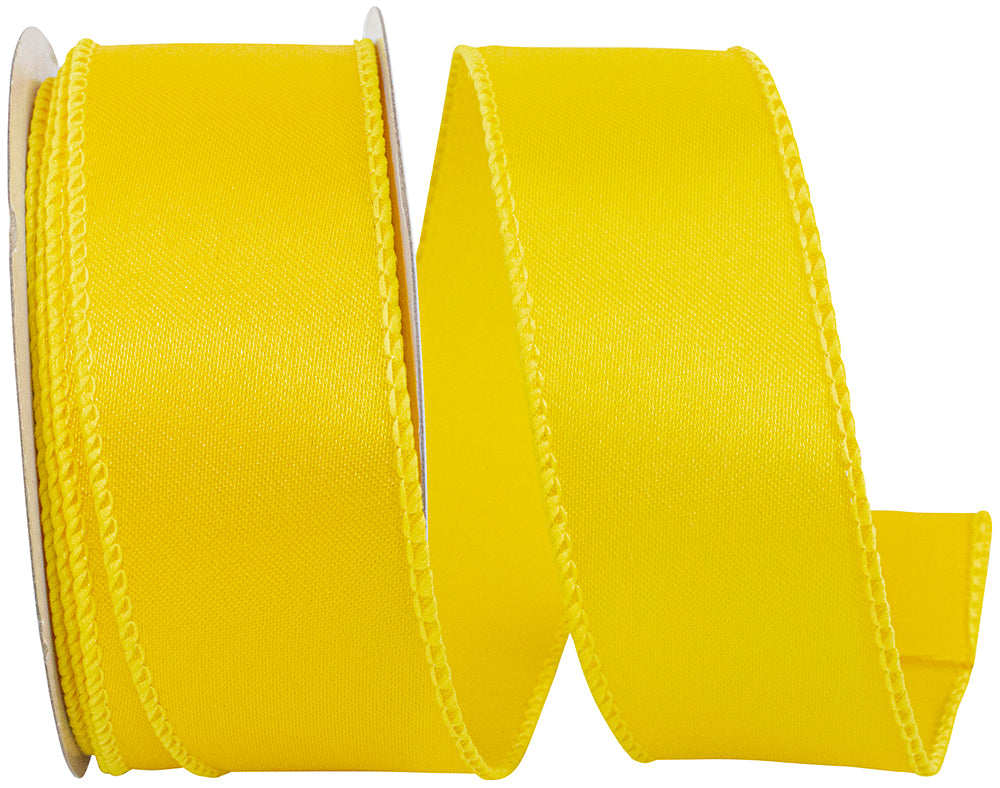 Yellow 1-1 2 Inch Satin Wired Edge Ribbon for Wreaths & Bows