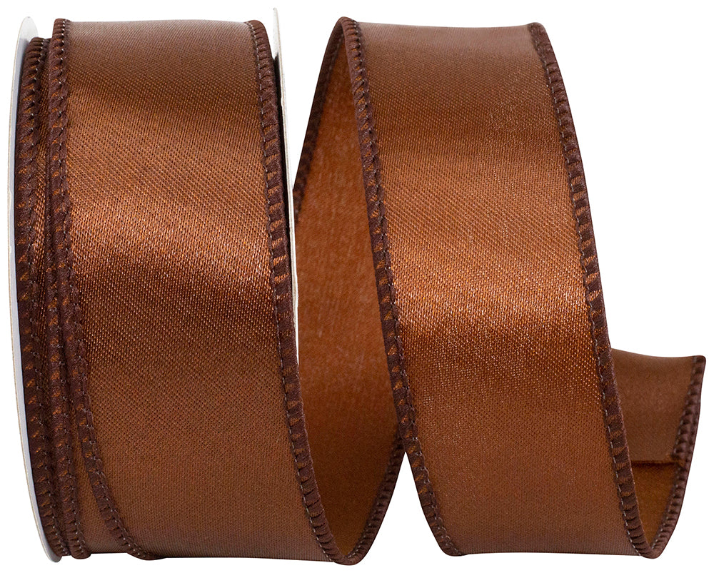 Brown 1-1 2 Inch Satin Wired Edge Ribbon for Wreaths & Bows