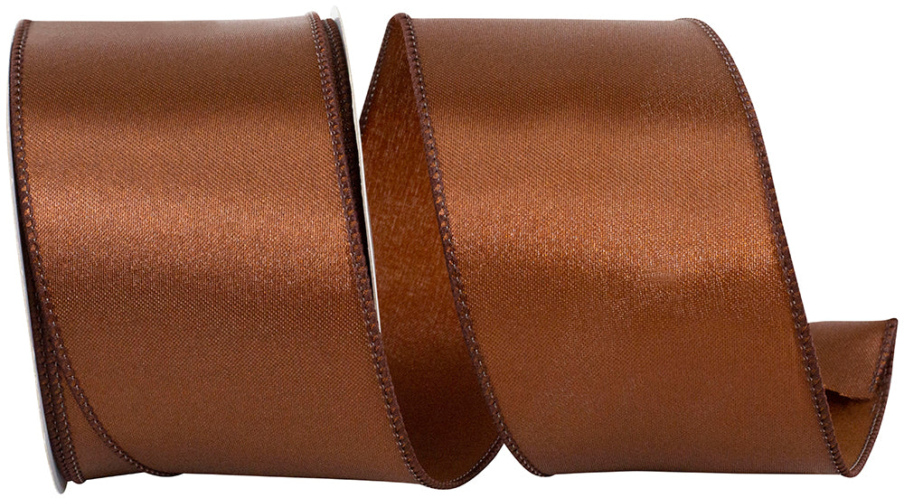 Brown 2-1 2 Inch Satin Wired Edge Ribbon for Wreaths & Bows