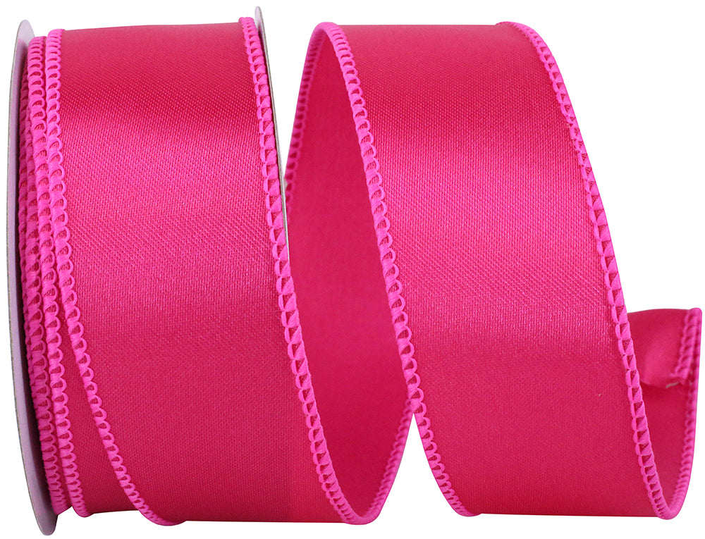 Fuchsia 1-1 2 Inch Satin Wired Edge Ribbon for Wreaths & Bows