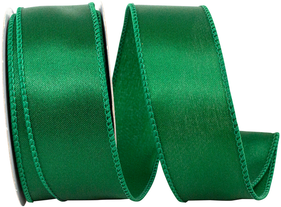Emerald 1-1 2 Inch Satin Wired Edge Ribbon for Wreaths & Bows