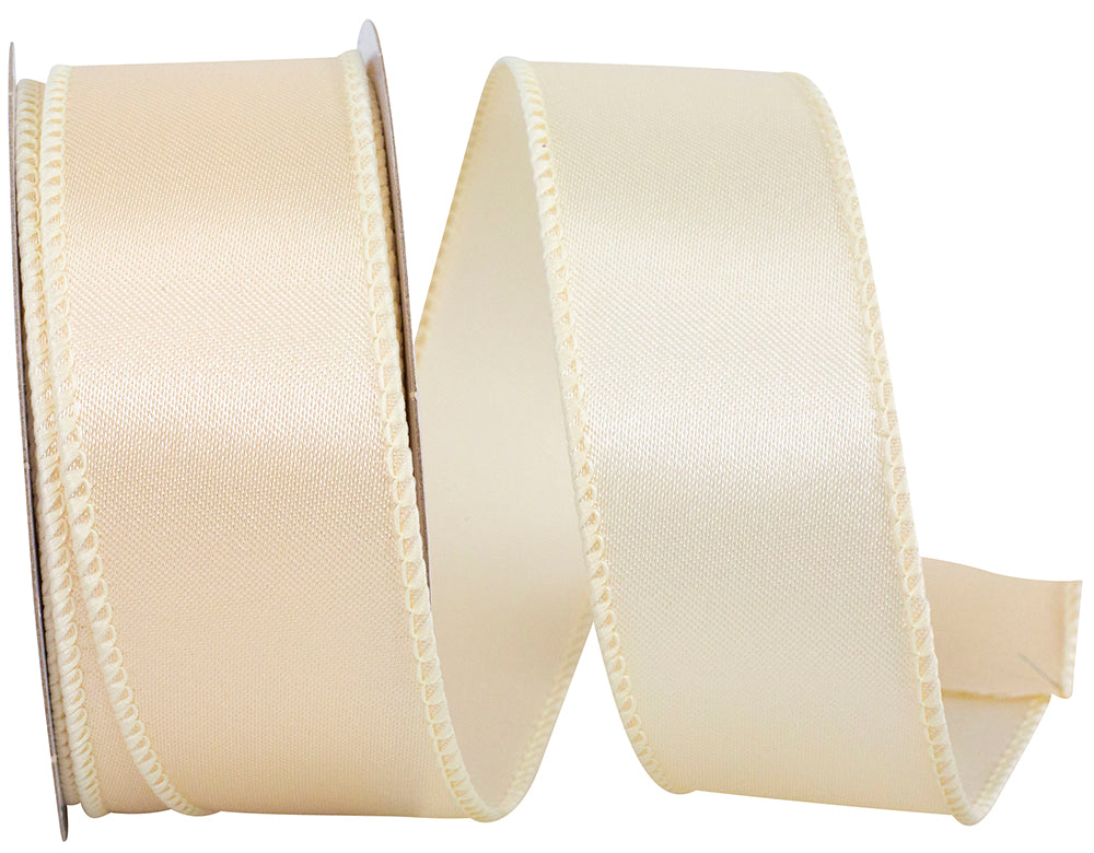 Ivory 1-1 2 Inch Satin Wired Edge Ribbon for Wreaths & Bows