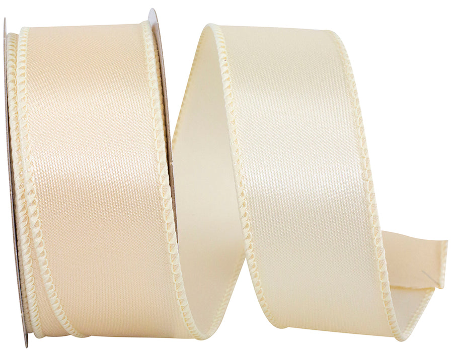 Ivory 1-1 2 Inch Satin Wired Edge Ribbon for Wreaths & Bows
