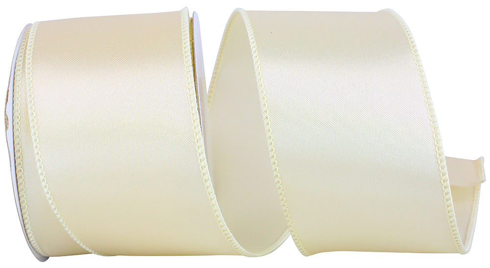 Ivory 2-1 2 Inch Satin Wired Edge Ribbon for Wreaths & Bows