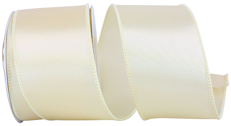 Ivory 2-1 2 Inch Satin Wired Edge Ribbon for Wreaths & Bows