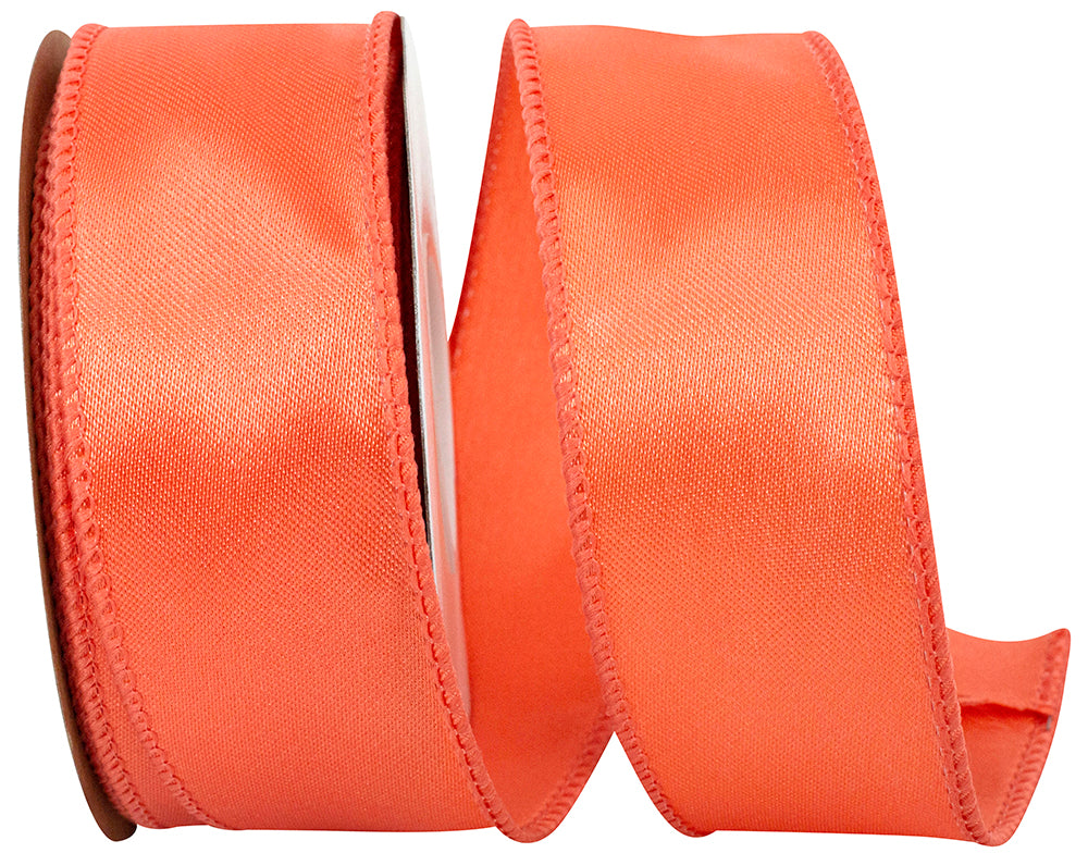 Coral 1-1 2 Inch Satin Wired Edge Ribbon for Wreaths & Bows