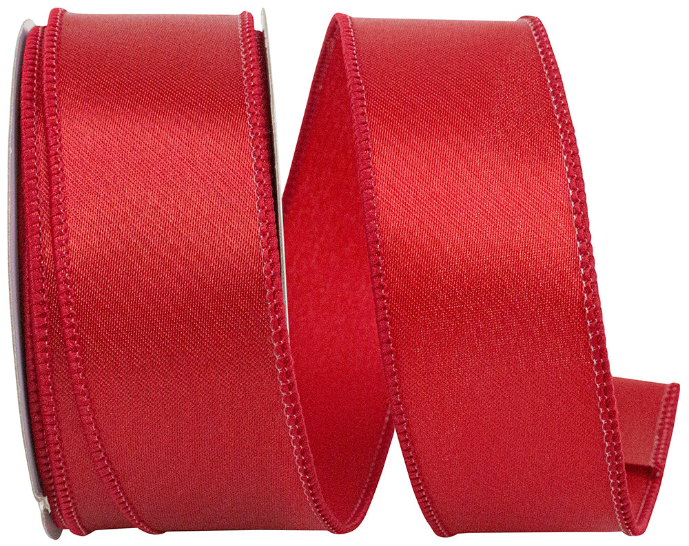 Scarlet Satin Wired Edge Ribbon 1-1/2 Inch for Bows