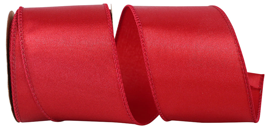 Scarlet Satin Wired Edge Ribbon 2-1/2 Inch for Bows