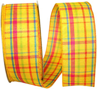 Breezeway Plaid Wired Edge Ribbon Yellow 2-1/2 Inch