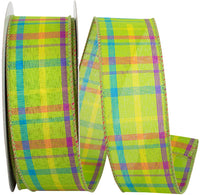 Breezeway Plaid Wired Edge Ribbon Lime 1-1/2 Inch